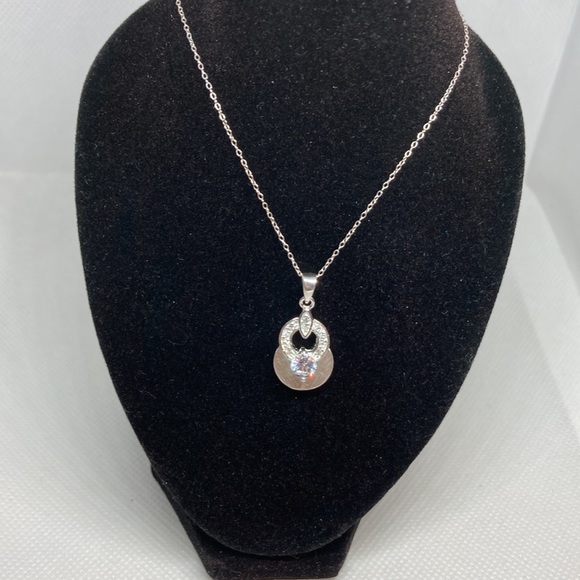 Earring & Necklace Set w/ Sterling Silver, 1 Round Cut Swarovski Crystal J84 - Picture 9 of 14